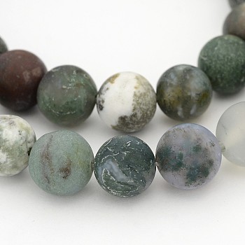 Frosted Round Natural Moss Agate Bead Strands, 10mm, Hole: 1mm, about 39pcs/strand, 15 inch