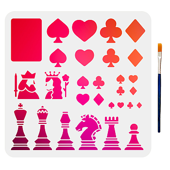 US 1Pc PET Hollow Out Drawing Painting Stencils, for DIY Scrapbook, Photo Album, with 1Pc Art Paint Brushes, Chess Pattern, Drawing Painting Stencils: 300x300mm