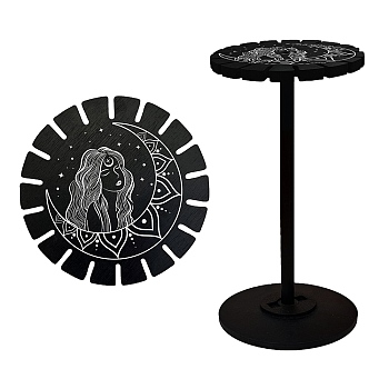 Wooden Wheel, Wooden Display Shelf, Black Holder Stand, Rustic Divination Pendulum Storage Rack, Witch Stuff, Women Pattern, Wheel: 120x8mm, 2pcs, Studdle: 288x12mm, 1pc