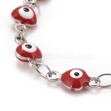 Enamel Heart with Evil Eye Link Chains Bracelet(BJEW-P271-06P-03)-2
