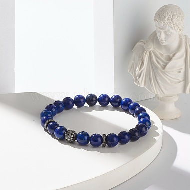 Natural Lapis Lazuli(Dyed) Round Beads Stretch Bracelets Set(BJEW-JB06980-03)-5