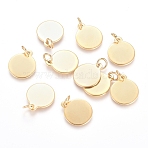 Ion Plating(IP) 304 Stainless Steel Charms, Stamping Blank Tag, with Jump Rings, Flat Round, Golden, 14x12x0.8mm, Hole: 3.5mm(STAS-I124-02A-G)