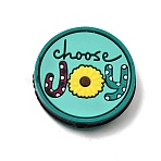 Silicone Beads, Focal Beads, Flat Round with Word Choose Joy Pattern, Medium Turquoise, 29x7.5mm, Hole: 3mm(SL-CBA669E-05)