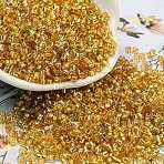 Glass Seed Beads, Silver Lined, Cylinder, Gold, 2.5x1.6mm, Hole: 1mm, about 58967pcs/pound(SEED-S042-04A-12)