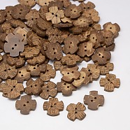 Ethnic Garment Accessories Wood Findings 2-Hole Coconut Sewing Buttons, Flower, Coconut Brown, 19~20x19~20x3~4mm, Hole: 2mm(COCO-O001-H01)