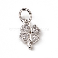 Brass Micro Pave Cubic Zirconia Charms, with Jump Ring, Clover Charm, Platinum, 11x6.5x1.5mm, Hole: 3mm(ZIRC-F132-35P)