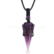 Natural Amethyst Cone Braided Pendant Necklace, Gemstone Wrapped Jewelry for Women, 31.18 inch~33 inch(79.2~84cm)(NJEW-SZ0001-59H)