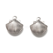 304 Stainless Steel Charms, Scallop Shape, Stainless Steel Color, 12x10.5x2.5mm, Hole: 1.2mm(STAS-H130-08P)