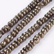 Natural Pyrite Bead Strands, Nuggets, 7~8x3~8mm, Hole: 1mm, about 82pcs/strand, 15.3~15.7 inch(G-G673-04)