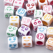 Craft Acrylic Beads, Cube with Mixed Expression, Colorful, 6x6x6mm, Hole: 3.5mm, about 3000pcs/500g(MACR-Q231-04)