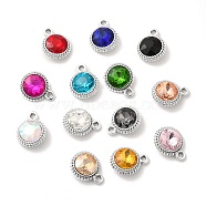 UV Plating Alloy Glass Pendants, Platinum, Flat Round Charms, Mixed Color, 17.5x14x5.5mm, Hole: 2mm(PALLOY-M209-02P)