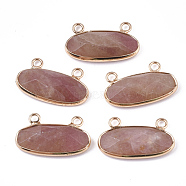 Natural Strawberry Quartz Pendants, with Brass Findings, Faceted, Oval, Golden, 14x24.5~25x5.5~6mm, Hole: 2.5mm(G-S344-44F)