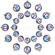 Alloy Glass Pendants, Half Round with Twelve Constellations, Lilac, 26x23x7mm, Hole: 1.8mm, 12pcs/set, 4sets/box(PALLOY-CA0001-27)