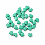 Heart Spray Painted Alloy Beads, Cadmium Free & Nickel Free & Lead Free, Medium Aquamarine, 5x6x3mm, Hole: 1.2mm(FIND-G053-01M)