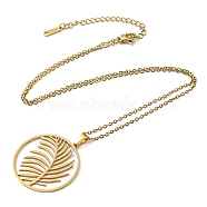 201 Stainless Steel Feather Pendant Necklace with Cable Chains, Golden, 17.80 inch(45.2cm)(NJEW-Q317-22G)