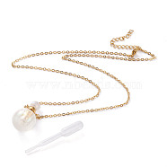 Electroplated Natural Quartz Crystal Openable Perfume Bottle Pendant Necklaces, with 304 Stainless Steel Cable Chains and Plastic Dropper, Round, Clear, Golden, 20.47 inch(52cm)Bottle Capacity: 2~3ml(0.06~0.1 fl. oz)(NJEW-H216-09G)