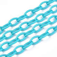 Opaque Acrylic Cable Chains, Horse Eye, Dark Turquoise, 13x8x2mm, 18.5 inch~19.29 inch(47~49cm)/strand(X-SACR-N010-001C)