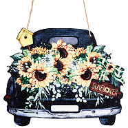 Wood Hanging Wall Decorations, with Jute Twine and Plastic Hook, Car, 161x196x4.5mm, Hole: 4mm(HJEW-WH0001-06B)