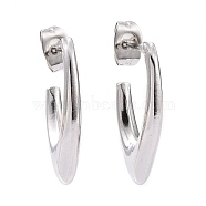 304 Stainless Steel V-shape Stud Earrings, Half Hoop Earrings for Women, Stainless Steel Color, 21.5x13x3mm, Pin: 0.9mm(EJEW-G293-26P)