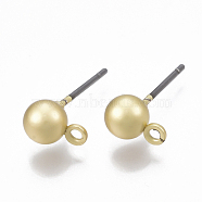 Smooth Surface Alloy Stud Earring Findings, with Loop and Steel Pin, Round, Matte Gold Color, 16x5mm, Hole: 1.2mm, Pin: 0.7mm(PALLOY-T064-38MG)
