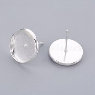 304 Stainless Steel Stud Earring Findings, Flat Round, Silver Color Plated, Tray: 12mm, 14x2mm, Pin: 0.8mm(STAS-F188-01P-D)