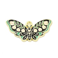 Alloy Enamel Pendants, Golden, Butterfly with Flower Charm, Medium Aquamarine, 15x30x1.5mm, Hole: 1.6mm(ENAM-R146-01C)