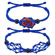Adjustable Braided Nylon Cord Macrame Pouch Bracelet Making, with Glass Beads, Medium Blue, Inner Diameter: 1-7/8~3-1/4 inch(4.7~8.4cm), 2 styles, 1pc/style, 2pcs/set(AJEW-SW00013-09)