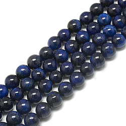 Natural Tiger Eye Beads Strands,  Dyed, Round, Dark Blue, 10mm, Hole: 1mm, about 38pcs/strand, 14.9~15.3 inch(G-S300-10mm-107E)