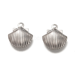 Non-Tarnish 304 Stainless Steel Charms, Scallop Shape, Stainless Steel Color, 12x10.5x2.5mm, Hole: 1.2mm(STAS-H130-08P)