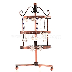 Iron Rotating 3-Tier Earring Display Stand, for Hanging Dangle Earring, 72 Holes, Red Copper, 110x110x250mm(EDIS-K002-06R)