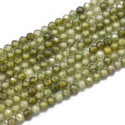 Cubic Zirconia Beads Strands, Faceted, Round, Olive, 3mm, Hole: 0.5mm, about 132pcs/strand, 15 inch(38cm)(G-G792-47-04B)
