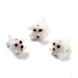 Handmade Lampwork Beads, Cartoon Style, Dog, White, 15~18x14~15x11mm, Hole: 2mm(LAMP-I024-31)