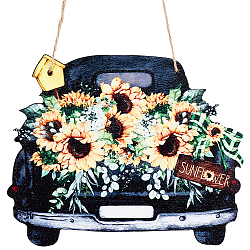 Wood Hanging Wall Decorations, with Jute Twine and Plastic Hook, Car, 161x196x4.5mm, Hole: 4mm(HJEW-WH0001-06B)