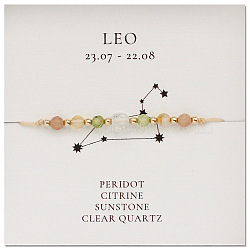 Natural Gemstone Constellation Beaded Bracelets, Leo, Colorful, 11 inch(28cm), Bead: 4.1x3.4mm & 2mm(NR2952-7)