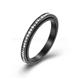 Clear Cubic Zirconia Rotating Finger Ring, Titanium Steel Fidget Spinner Ring for Calming Worry Meditation, Black, US Size 10(19.8mm)(PW-WG37758-18)