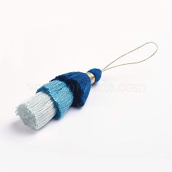 Nylon Thread Tassel Big Pendant Decorations, Blue, 80x25mm(FIND-G009-A01)