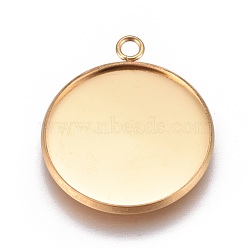 Ion Plating(IP) 304 Stainless Steel Pendant Cabochon Settings, Plain Edge Bezel Cups, Flat Round, Golden, Tray: 22mm, 27.5x23.8x2mm, Hole: 2.2mm(X-STAS-G127-13-22mm-G)