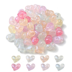 Rainbow Iridescent Plating Acrylic Beads, Glitter Beads, Heart, Mixed Color, 9.5x12x9mm, Hole: 2mm(MACR-YW0002-20)