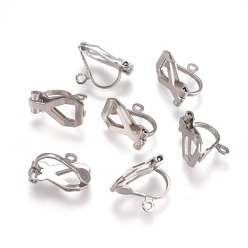 304 Stainless Steel Clip-on Earring Findings, Stainless Steel Color, 12x6x9mm, Hole: 1.2mm