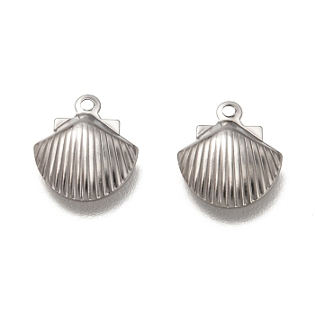 304 Stainless Steel Charms, Scallop Shape, Stainless Steel Color, 12x10.5x2.5mm, Hole: 1.2mm