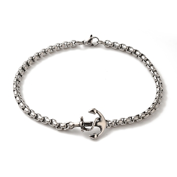 316 Surgical Stainless Steel Box Chain Anchor Link Bracelets, Antique Silver, 8-3/4 inch(22.2cm)
