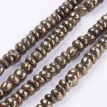 Natural Pyrite Bead Strands, Nuggets, 7~8x3~8mm, Hole: 1mm, about 82pcs/strand, 15.3~15.7 inch