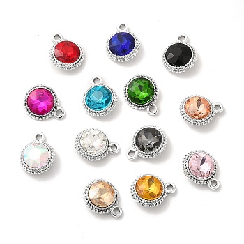 UV Plating Alloy Glass Pendants, Platinum, Flat Round Charms, Mixed Color, 17.5x14x5.5mm, Hole: 2mm