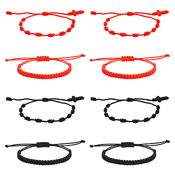 8Pcs 4 Style Nylon Braided Cord Bracelets Set, Knot Adjustable Bracelets for Women, Mixed Color, 1-3/8~3-1/2 inch(3.4~8.9cm), 2Pcs/style