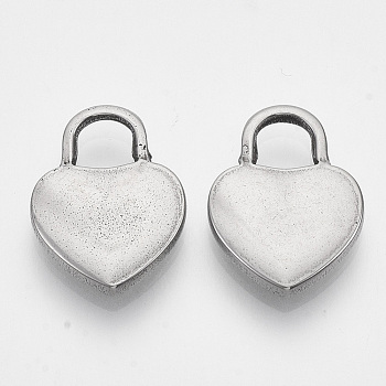 304 Stainless Steel Pendants, Heart Lock, Stainless Steel Color, 20x15x3mm, Hole: 5x5mm