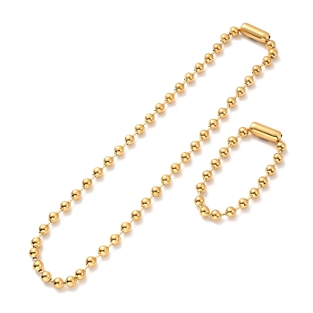 Vacuum Plating 304 Stainless Steel Ball Chain Necklace & Bracelet Set, Jewelry Set with Ball Chain Connecter Clasp for Women, Golden, 8-7/8 inch(22.4~61.3cm), Beads: 8mm