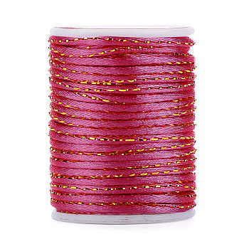 Polyester Cord, with Gold Metallic Cord, Chinese Knotting Cord, Flamingo, 1.5mm, about 4.37 yards(4m)/roll