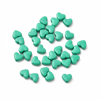 Heart Spray Painted Alloy Beads, Cadmium Free & Nickel Free & Lead Free, Medium Aquamarine, 5x6x3mm, Hole: 1.2mm