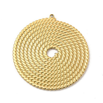 Manual Polishing 304 Stainless Steel Pendants, Flat Round Charm, Real 18K Gold Plated, 37.5x35.5x2mm, Hole: 1mm