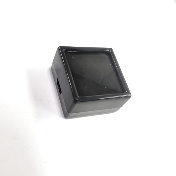 Plastic Jewelry Storage Boxes, with Visual Window and Sponge Inside, Square, Black, 2.95x2.95x1.65cm